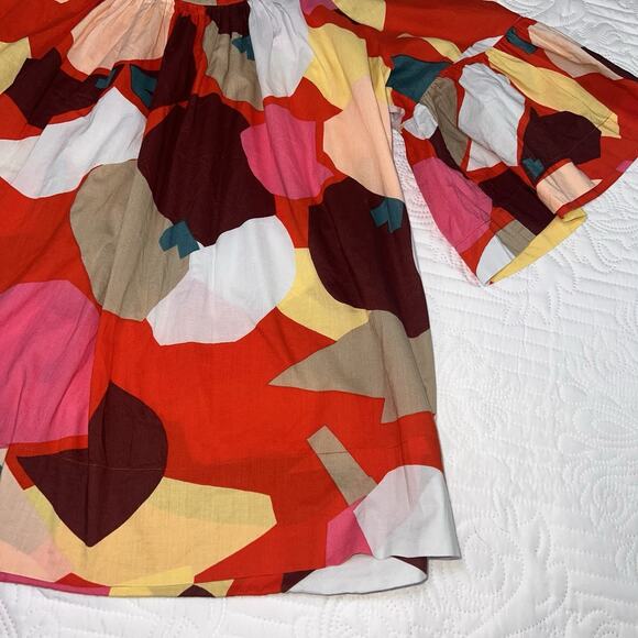 French Connection Top Size 12 Colorful Abstract Flowy Flutter Sleeve Blouse Art - Picture 3 of 14